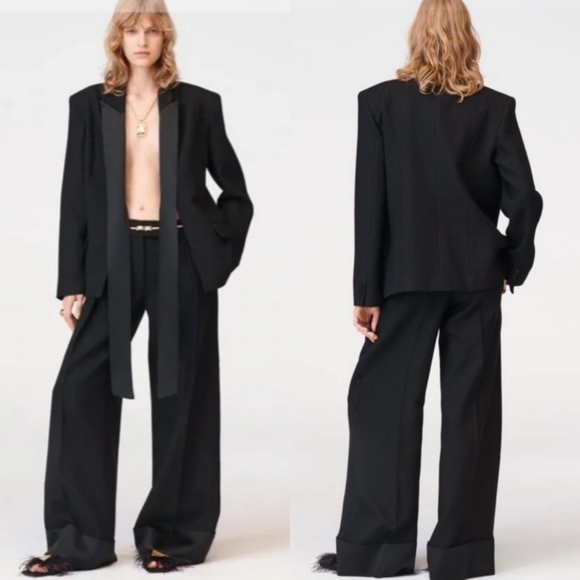 Zara Limited Edition Sateen Hem Wool Pants - Picture 2 of 11